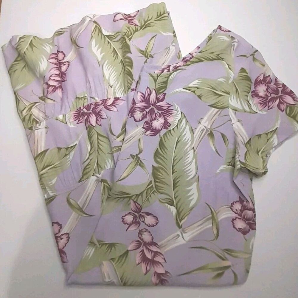 VTG Kaua'iana Hawaii Dress Sz M Tropical Floral Hibiscus Print Lavender Green - Picture 2 of 9